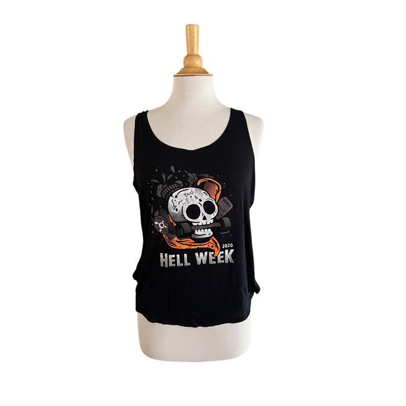 OTF Orange Theory Fitness Hell Week 2020 Black Tank Top Womens M Halloween Skull - Picture 1 of 4